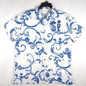 Phi Beta Sigma Shirt Mens XL Blue White Baroque Floral Button Up #E96